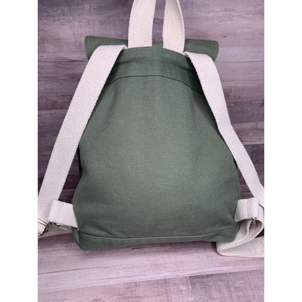 Hindbag Unisex Eliot olive green canvas Backpack bag with charm - Picture 4 of 13